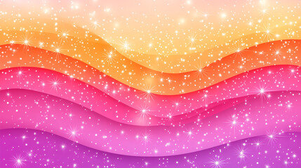 Aufkleber - Vibrant abstract waves of orange, pink, and purple hues shimmering with sparkle and light effects in a colorful background design