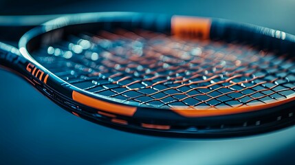 Close-up of a Tennis Racket's String Pattern and Frame