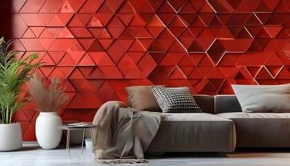 Modern Red Metallic Honeycomb Textured Background with Abstract Hexagon Patterns