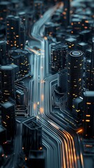 Poster - 39. ai-driven world, advanced infrastructure, futuristic cityscape, digital networks