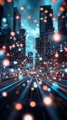 Poster - 48. ai-driven society, futuristic cityscape, digital integration, holographic interfaces