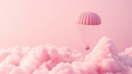 A Box flying on a parachute with pink cloud,vector illustration of package flying down from sky and cloud with parachute, concept for delivery service,shopping online,air delivery service.