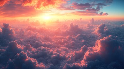 Wall Mural - Vibrant sunset over fluffy clouds creating a serene atmosphere.