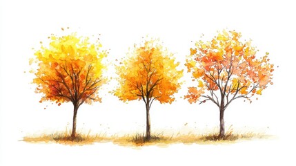 watercolor hand drawn of autumn trees,red maple tree on white background,hand drawn watercolor vecto