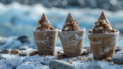 Wall Mural - On the glacier floor pistachio cones with nuts gave in ceramic pots