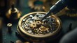 © Galib - A watchmaker is working on the inner workings of a watch with tweezers.