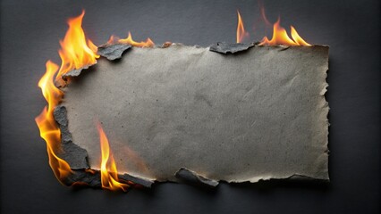 Poster - Gray rectangle paper with fire damaged at black background for your presentation or design