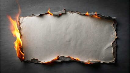 Poster - Gray rectangle paper with fire damaged at black background for your presentation or design