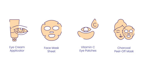 Poster - Eye Care and Facial Masks Icons: Eye Cream, Applicator, Face Mask Sheet, Vitamin C Eye Patches, Charcoal Peel-Off Mask