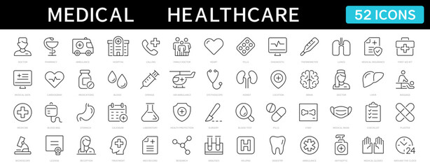 Wall Mural - medicine and healthcare thin line icons. medical, medicine, health, doctor editable stroke icon set.