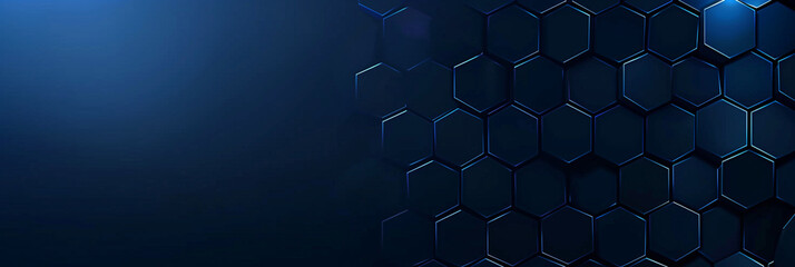 Abstract dark blue background with a hexagonal pattern for a technology, science, and innovation concept banne