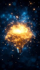 Wall Mural - a glowing light bulb bursting with creativity, surrounded by cosmic stars and vibrant energy, symbol