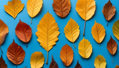 Vibrant Autumn Leaves in Blue and Yellow Textured Surface Pattern