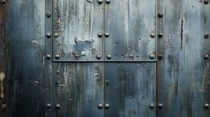 Sticker - A metal door with rivets and a rusty texture, AI