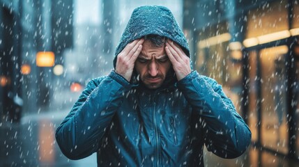 Canvas Print - A man in a hoodie holding his head to the side, AI