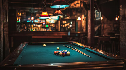 pool table with balls in bar 