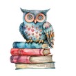 © dashtik - Cute Watercolor Owl on Stack of Vintage Books
