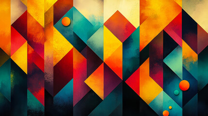 Poster - Vibrant Abstract Geometric Art with Colorful Shapes and Textures, Modern Digital Design for Creative Projects and Backgrounds, Warm and Cool Tones, Dynamic and Energetic Composition