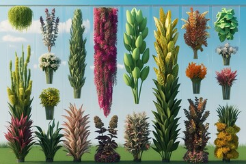 Lively Outdoor Eco-Friendly Plant Arrangements on Clear Backgrounds 3D Botanical Art