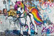 © Artem - A pop art painting of a rude unicorn with messy and rainbow spiky hair