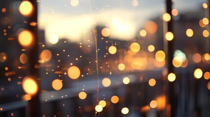 Sticker - A soft-focus image of warm, glowing lights against a blurred sunset, creating a cozy and inviting atmosphere.