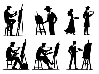 Artists Silhouette Set. Flat Vector Illustration