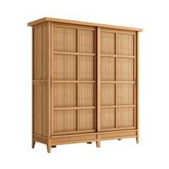 Wall Mural - Modern wooden bookshelf cabinet with sliding doors and bamboo design