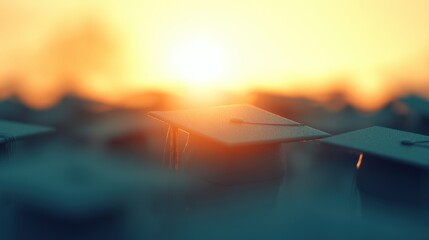 Graduation caps glimmer under the bright sunlight, creating a vibrant atmosphere at an outdoor ceremony celebrating academic achievements