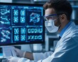 © ItziesDesign - A scientist analyzes complex data on a computer screen while wearing protective gear in a modern laboratory setting.