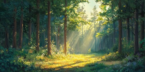 Canvas Print - forest clearing bathed in sunlight 