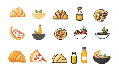 tasty dinner icon vector symbol illustration flat set, collection.