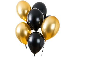 Wall Mural - Gold and black colored balloons on transparent background, png	