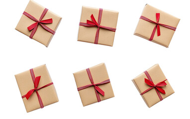 Gift boxes with the red ribbons on transparent background, png	