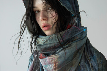 Poster - person wear avant-garde futuristic outfit design generative ai