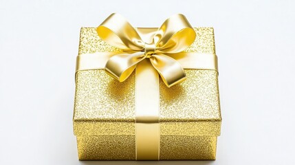 Poster - Gold Gift Box with Bow on White Background