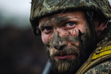 Leinwandbilder - Generated with AI close up photo of soldier in full combat gear