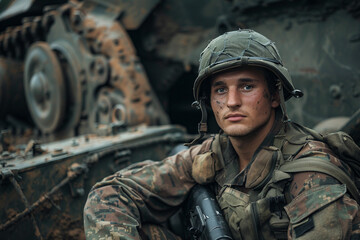 Leinwandbilder - Generated with AI photo of confident soldier fighting battlefield