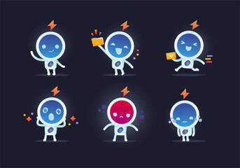 smart modern robot with different pose and emotional collection set	