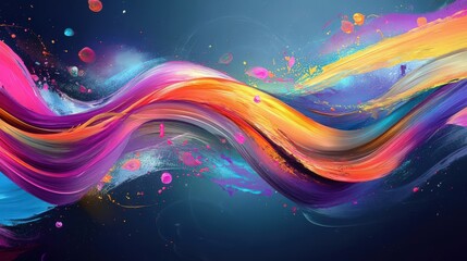 Poster - Abstract art meets fluid motion in this splash background featuring colorful brush ribbon strokes and swirling waves