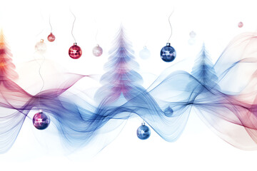 Illustrate a festive yet ethereal holiday design with abstract shapes like floating ornaments and glowing Christmas trees