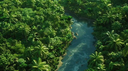 Wall Mural - An aerial view of a lush rainforest, showcasing biodiversity and the need for conservation efforts.