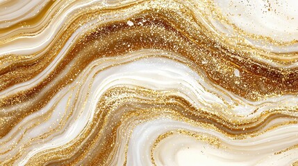 Wall Mural - Abstract Gold and White Swirls with Glitter Texture Background