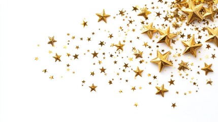 Wall Mural - Golden Stars Scattered on White Background