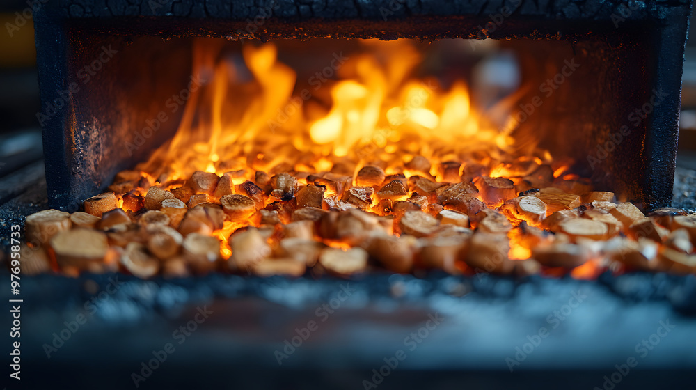 Close-up of glowing embers in a forge, showcasing the intense heat and ...