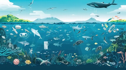 Poster - An infographic illustrating the impact of plastic pollution on marine life and ecosystems