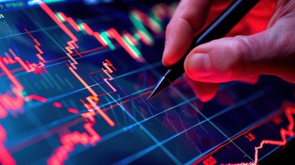 Poster - Analysts using a stock chart to perform a technical analysis of a trending stock.