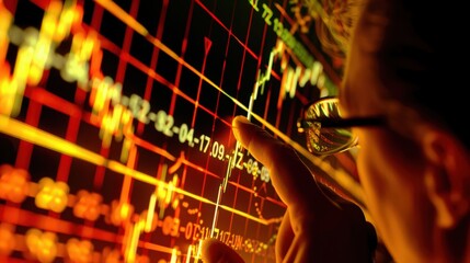 Poster - Analysts using a stock chart to perform a technical analysis of a trending stock.
