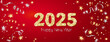 © Olga Prozorova - 2025 golden glitter numbers. Happy new year banner. Background with gold and silver confetti.