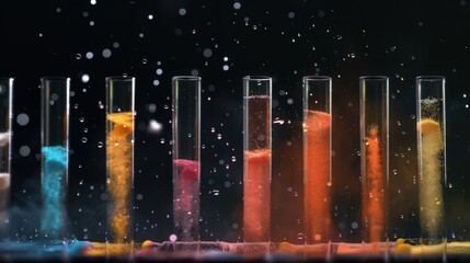 Poster - Artistic representation of test tubes used in a reaction rate study, showing how different factors like concentration and temperature affect the speed of reactions