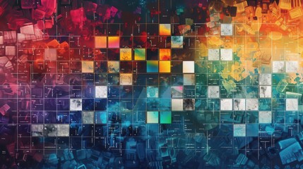 Fototapete - Artistic representation of the periodic table highlighting the transition metals, lanthanides, and actinides with distinct colors and borders